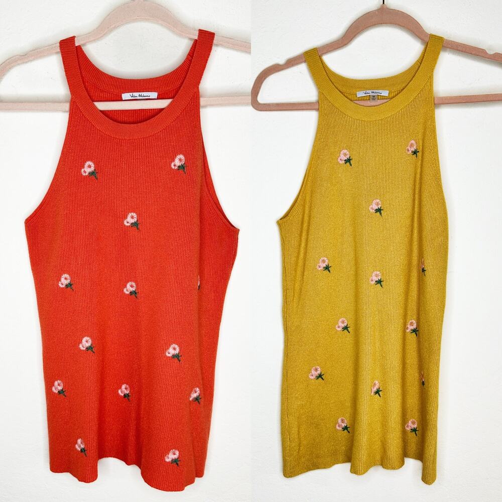 Vila Milano Daisy Floral Embroidered Ribbed Knit Halter Tank Top Bundle Medium - Picture 2 of 16